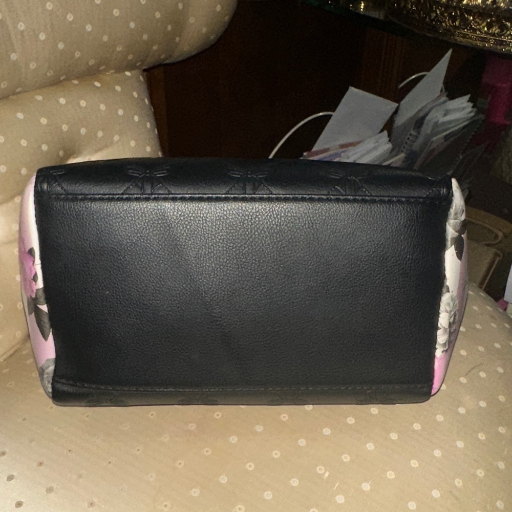 Betsey Johnson Black and Pink Striped Floral Satchel - Picture 5 of 8